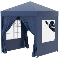 Gazebo Pieghevole Pop Up 2x2 m con 4 Pareti Rimovibili in Poliestere e Acciaio, Blu