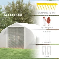 Serra da Giardino 4x3m a Tunnel con Copertura in PE, Porta e 8 Finestre Avvolgibili, Bianco