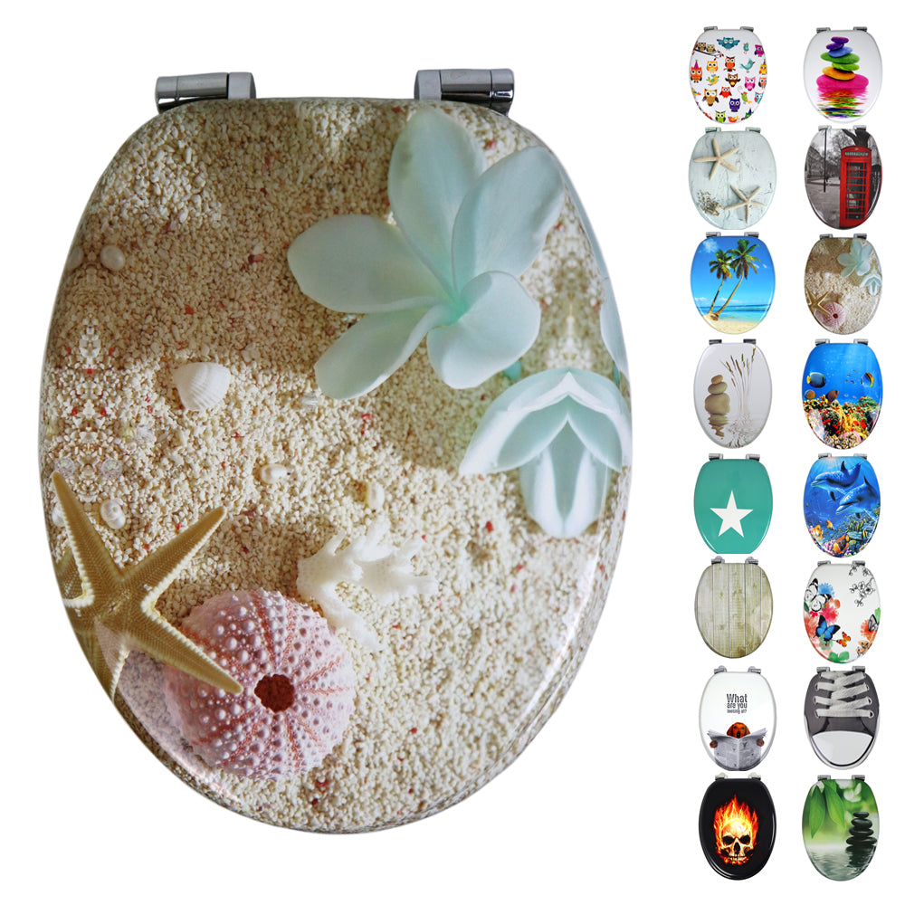 Sedile copri wc universale frizionato fantasia mdf chiusura rallentata *** fantasia sea sand, confezione 1