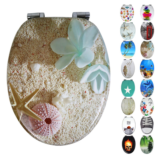 Sedile copri wc universale frizionato fantasia mdf chiusura rallentata *** fantasia sea sand, confezione 1