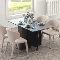 Tavolo Pieghevole Salvaspazio a 2 Ribalte per 6 Persone con Ripiani e Ruote, Nero