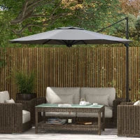 Ombrellone a Braccio Laterale Ø3 m, Inclinabile, Girevole, Manovella, Cupola Antivento, Palo in Metallo, Grigio Scuro