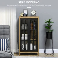 Credenza Moderna a 2 Ante in Vetro e legno, 60x35x120cm, Marrone