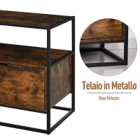 Credenza in Stile Industriale, Comò Vintage in Legno e Metallo per Soggiorno o Camera con 1 Cassetto 73x45.5x76cm