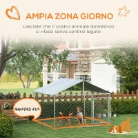 Recinto per Cani Taglia Media da Esterno con Tetto Impermeabile, 200x200x150cm, Argento