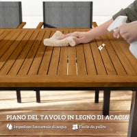 Set da Giardino 7 Pezzi con Tavolo da Pranzo e 6 Sedie Impilabili con Braccioli, Teak