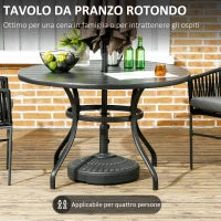 Tavolo da Giardino Rotondo per 4 Persone con Foro per Ombrellone e Doghe in Metallo, Ø115x72cm, Nero