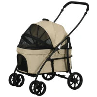 Passeggino per Cani Taglia Piccola con Tettuccio Regolabile e 2 Guinzagli, 81x68x98.5 cm, Nero e Khaki