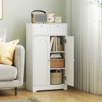 Armadio Bagno Stretto con 2 Cassetti, Ripiano Aperto e Porta con Pannello Arcuato 60x30x108 cm Bianco