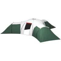 Tenda da Campeggio per 6-9 Persone, 4 Camere, Veranda, Impermeabile, 615x 615x225cm, Verde