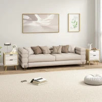 Set di 2 Comodini Moderni con 2 Cassetti a Scorrimento Silenzioso 40x35x50 cm Bianco Lucido e Rovere