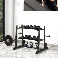 Rastrelliera per Manubri in Acciaio con 4 Aste Regolabili per Pesi e Kettlebell, 131x75x80 cm, Nero