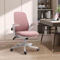 Sedia da Ufficio Ergonomica ad Altezza Regolabile, in Tessuto Effetto Velluto, 62.5x60x94-104 cm, Bianco e Rosa