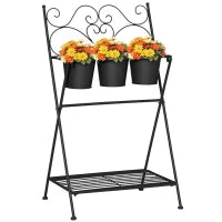 Portapiante in Metallo Pieghevole con 3 Vasi e Ripiano Inferiore per Casa e Giardino, 47x37x78.5cm, Nero