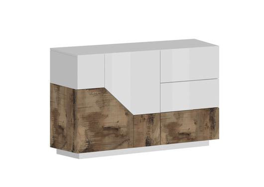 Credenza 140x43cm madia soggiorno cucina bianca 2 ante 3 cassetti Mira Wood