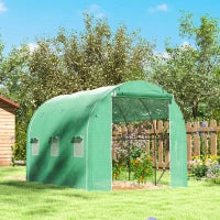Serra a Tunnel da Giardino 6 m² 3 x 2 m con 1 Porta e 2 Pareti Laterali Zippate Arrotolabili, 6 Finestre, Verde