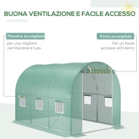 Telo per Serra in PE con 6 Finestre, Porta Avvolgibile e Bordi Interrati, 3x2x2 m, Verde