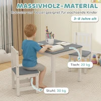 Set Tavolo e Sedie per Bambini da 3-8 Anni 3 pz in Legno con Bordi Arrotondati, Grigio e Bianco