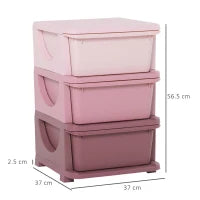 Cassettiera in Plastica Colorata per Cameretta con 3 Cassetti, Arredamento Casa e Asilo 37x37x56.5cm Rosa
