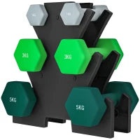 Kit Pesi Esagonali da 18 kg Totali con Supporto Incluso, in Acciaio, Metallo e Plastica, Multicolore