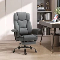 Sedia da Ufficio Ergonomica, Poltrona da Computer, Girevole a 360°, Regolabile in Altezza, con Poggiatesta e Braccioli Imbottiti, con Poggiapiedi, Similpelle, 68 x 80 x 120–126 cm