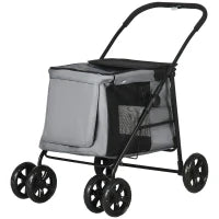Carrello per Cani con Cuscino, 3 Tasche Laterali, Pieghevole, Carrello per Cani, 102 cm x 62 cm x 105 cm, Grigio