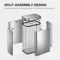 Cestino con sensore 60 L, coperchio automatico, acciaio inox, versatile, Argento