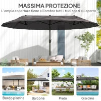 Ombrellone Doppio da Giardino 4.6x2.7 m a 12 Stecche con Prese d'Aria e Manovella, Ombrellone per Esterni in Acciaio e Poliestere, Anti UV, Grigio