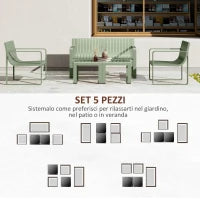 Set da Giardino 5 Pezzi a Doghe con Divanetto, 2 Poltroncine e 2 Tavolini in Polipropilene Verde