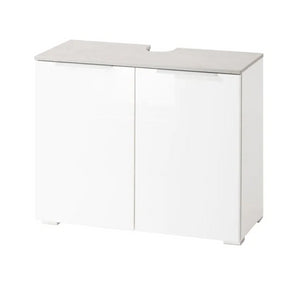 Mobili x il bagno a 2 ante, finitura Bianco Laccato e top Grigio Cemento, ZCMGL-STLV