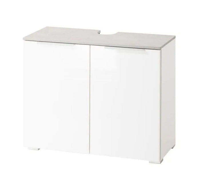 Mobili x il bagno a 2 ante, finitura Bianco Laccato e top Grigio Cemento, ZCMGL-STLV