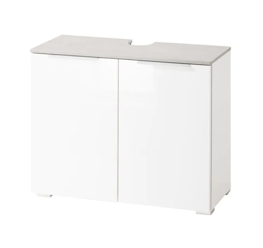 Mobili x il bagno a 2 ante, finitura Bianco Laccato e top Grigio Cemento, ZCMGL-STLV
