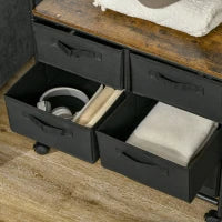 Appendiabiti da Terra con Mobile da 6 Cassetti in Tessuto e Ripiano Aperto, 63.5x40x172.5 cm, Nero e Marrone