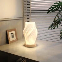 Lampada da Tavolo Ondulata a 3 Colori con presa USB, in ABS e Caucciù, Ø12x20 cm, Bianco e color Legno