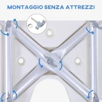 Sedia Doccia Regolabile su 8 Livelli con Fori di Drenaggio, in Alluminio e PE, 48x42x71-83.5 cm, Bianco e Argento