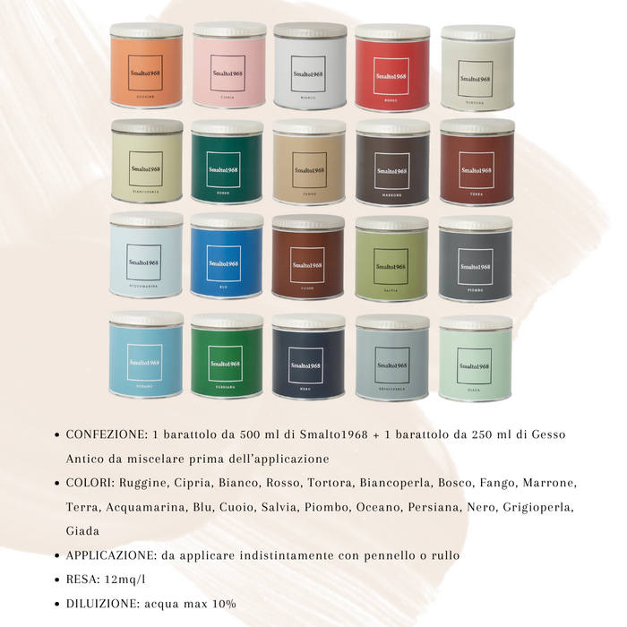 Smalto1968 base acqua gesso antico shabby chic finitura opaca multicolore l 0.5 *** colore- persiana, confezione 1