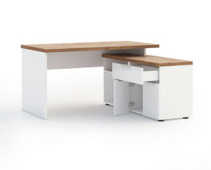 Scrivania ad angolo, finitura Bianco laccato lucido e Castagno, ZEMSCRIVTO1BIR 