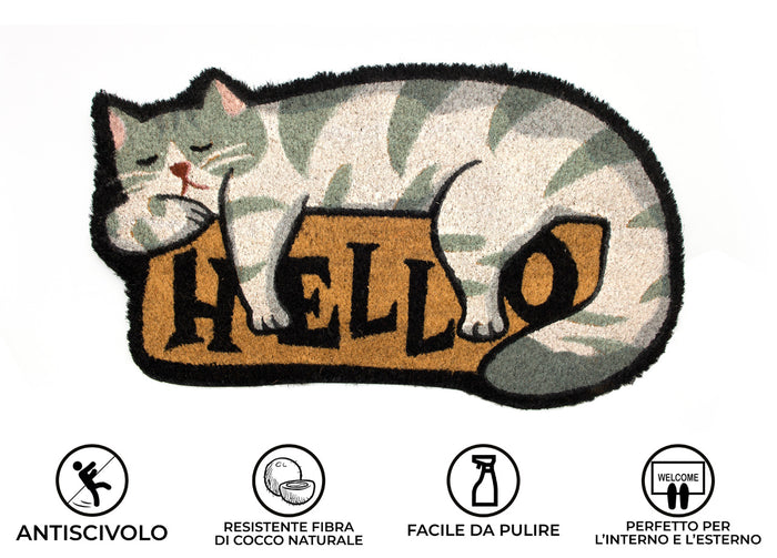 Zerbino Entrata Ingresso Esterno Antiscivolo Cocco Animal Cat Hello