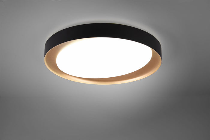 ZETA PLAFONIERA LED 24W 2500lm, 2700 - 6500K DIFFUSORE BIANCO CON BORDO NERO E ORO E TELECOMANDO MULTIFUNZIONE D.48,5CM DIMMERABILE