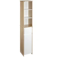 kleankin Scaffale Bagno Salvaspazio in Legno, Mobiletto a Colonna con Ripiani, Armadietto e Cassetto, Bianco, 32.6x30x171.2cm