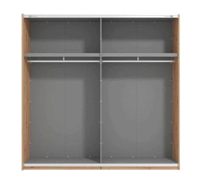 Armadio due ante scorrevoli con specchio e inserti verticali, finitura Rovere oak e Grigio, ZFM00321011 