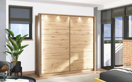 Armadio scorrevole L.220, stile industy, finitura Rovere, ZFM11511011