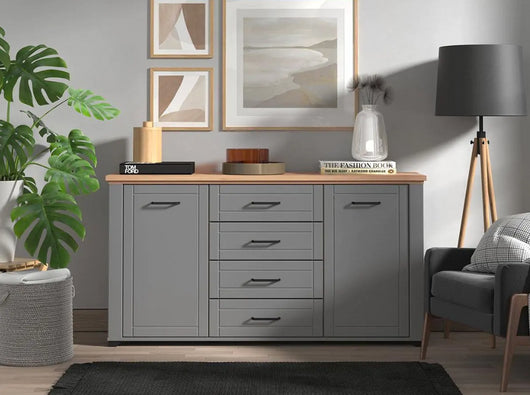 Madia contemporanea con cassetti, finitura Rovere e Grafite, ZFM19311011