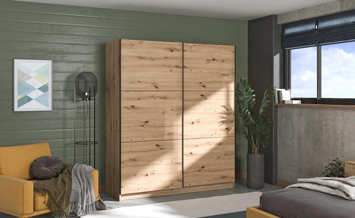 Armadio scorrevole 180 cm, stile industy, finitura Rovere, ZFM24211011 