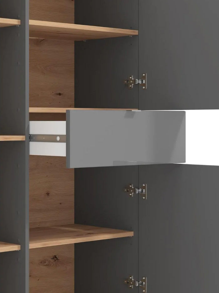 Madia alta con ante vetro, finitura Rovere e Grafite, ZFM47311011