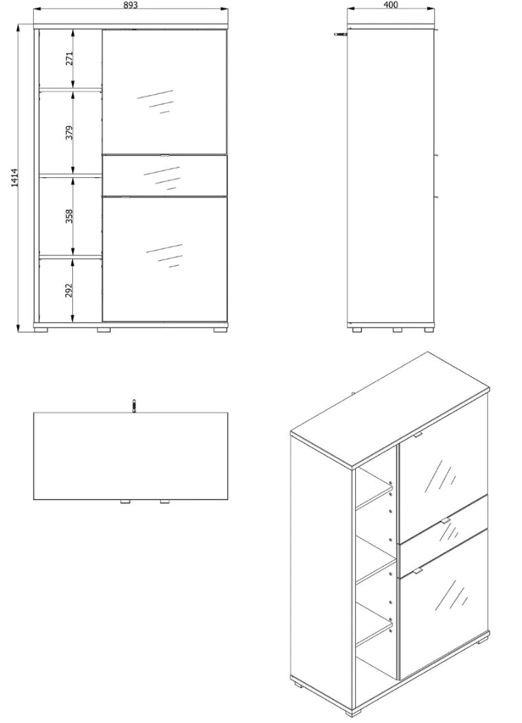 Madia alta con ante vetro, finitura Rovere e Grafite, ZFM47311011