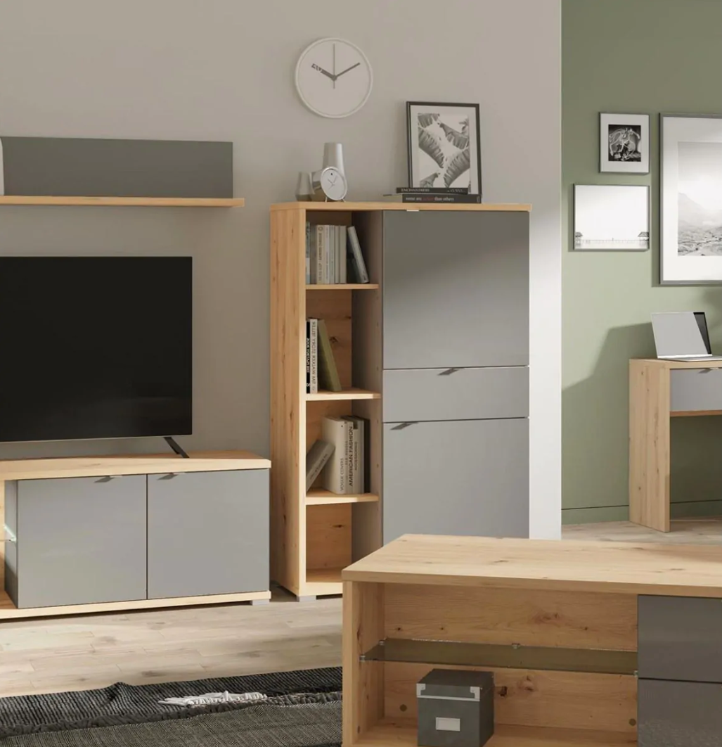 Madia alta con ante vetro, finitura Rovere e Grafite, ZFM47311011