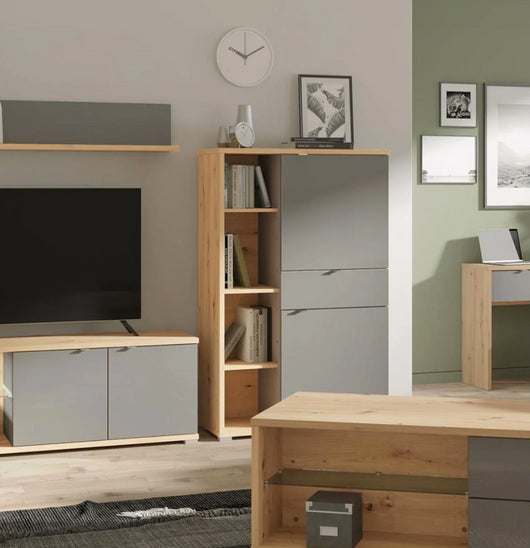 Madia alta con ante vetro, finitura Rovere e Grafite, ZFM47311011