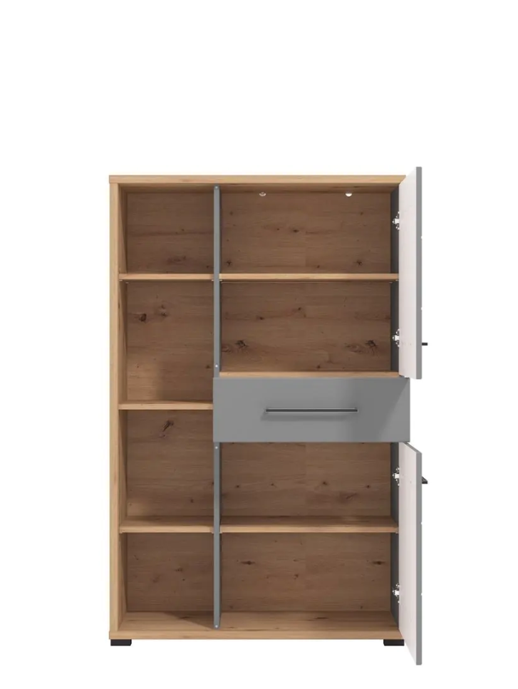 Madia alta 2 ante 1 cassetto, finitura Rovere e Grafite, ZFM56411011