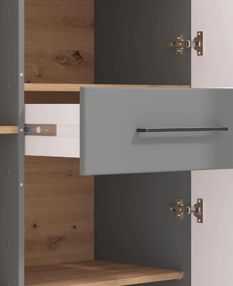 Madia alta 2 ante 1 cassetto, finitura Rovere e Grafite, ZFM56411011